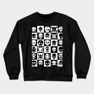 Black and White Skull Checkerboard Pattern Crewneck Sweatshirt